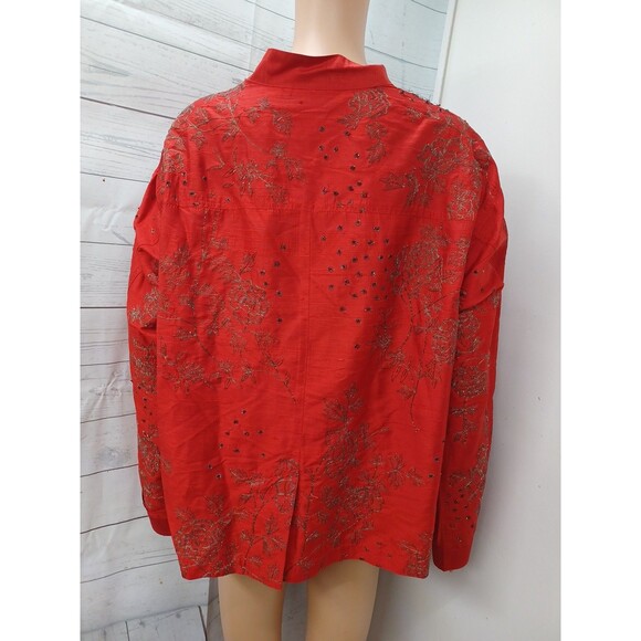 Chicos design floral button front top red long sleeve embroidery Sz 3 - XL/16 - Picture 4 of 9